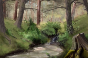 3840x2160 流 森林 树木 灌木 艺术壁纸 背景