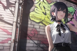 街头涂鸦背景墙 创意风 个性动漫美女 3440x1440带鱼屏壁纸