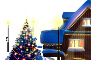 圣诞卡通木屋灯光