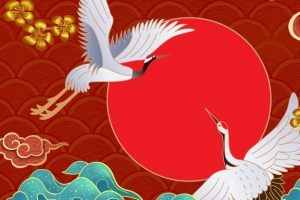 白鹤祥云红色背景