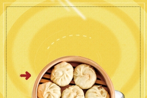 黄色创意小笼包美食海报背景