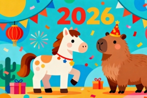 2026马年 小马和卡皮巴拉 新年可爱卡通4k壁纸