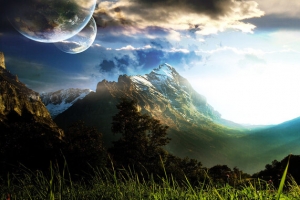 梦幻的宇宙中的绿洲海报背景