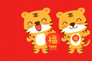 2只可爱小老虎新年5k电脑壁纸