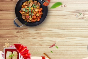 干锅鸡肉美食木纹黄色banner