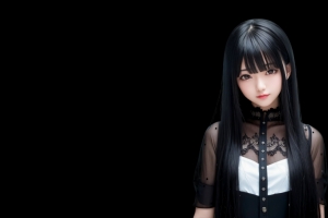 麻匪 长黑发女孩 黑色背景 简约 3440x1440带鱼屏壁纸