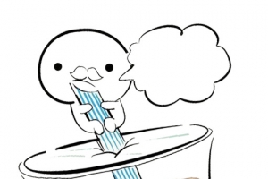 喝奶茶的卡通小人