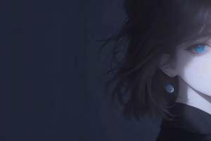 短发女孩 蓝玫瑰3440x1440动漫带鱼屏壁纸