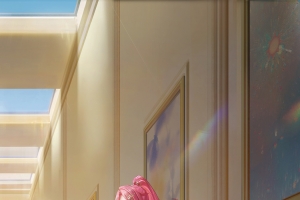 王者荣耀闪光计划 走廊粉色长发美女4k手机壁纸竖屏