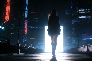 暗黑 女孩背影 门 光影4k动漫壁纸