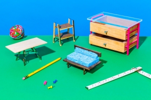 蓝青色背景各种家具