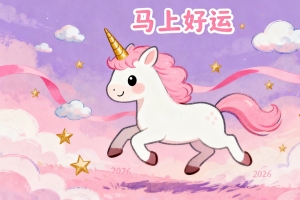 2026年马上好运 可爱小马儿 奔跑 彩带 云 4K壁纸