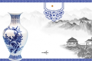 中国风青花瓷水墨背景素材