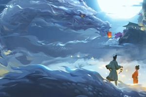 苍龙抱月 神话 国风 龙 3440x1440带鱼屏壁纸