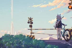 蔚蓝档案 小女孩 背影 自行车 4k壁纸