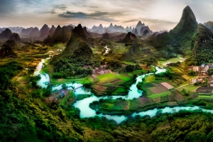 广西桂林山水风景全景鸟瞰摄影3440x1440带鱼屏高清壁纸