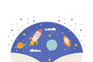 卡通书太空遨游矢量高清PNG透明免扣设计素材免费下载