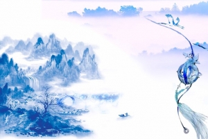 中国风青花瓷 水墨墙画背景素材