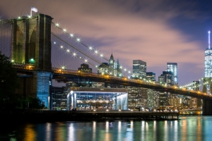 纽约金融区和华尔街大桥夜景壁纸3440x1440