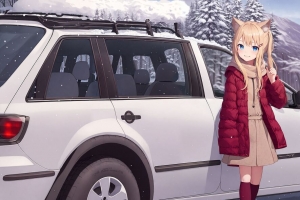 女孩 耳朵 汽车 冬天 动漫 4k壁纸 3840x2160