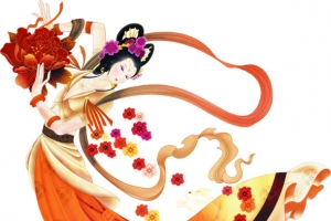 中秋节手绘红色美女红花