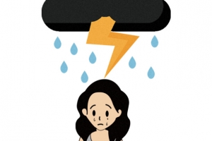独自哭泣的有抑郁症的小女孩