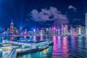夜城 建筑 光线 港口 海洋 4k壁纸 3840x2160