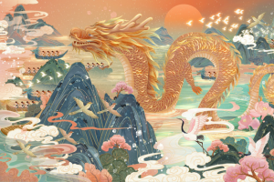 国潮手绘个性背景龙腾
