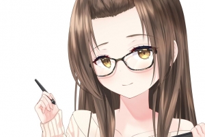 女孩 微笑 眼镜 笔 动漫 4k壁纸 3840x2160