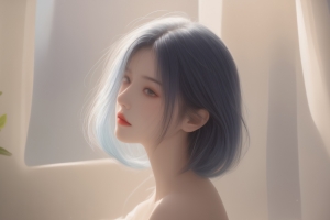 唯美短发女孩 居家 绿色植物平板电脑壁纸