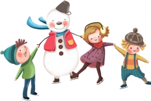 手绘冬季雪人小孩
