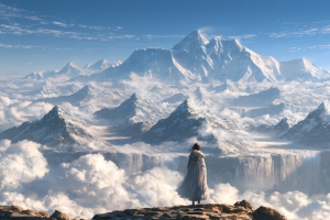 蓝天雪山女孩背影 4K高清壁纸3840x2160免费下载