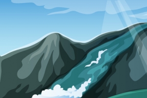 精美几何插画蓝天白云山脉背景