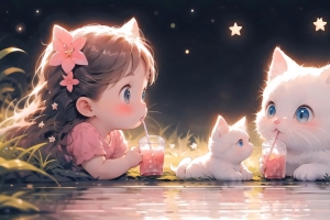 《一起喝果汁喵》画师：炼丹 4K高清无水印壁纸