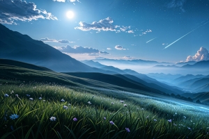 田园山丘星空 4K高清带鱼屏壁纸 3440x1440免费下载