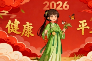 2026健康平安 小女孩 红色喜庆背景4k桌面壁纸