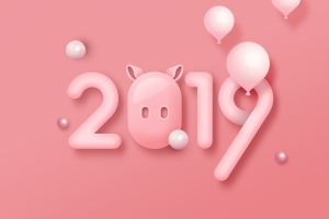 2019猪年数字海报粉色背景4k图片