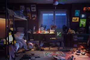 复古电竞卧室企鹅游戏风 3840x2160高清车机壁纸免费下载