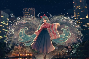 初音未来 庭园 水镜 浪漫 手机壁纸