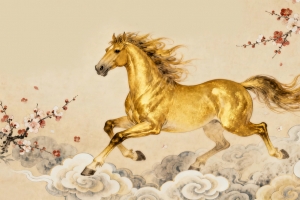 2026马年 金色骏马 祥云 国风 4k壁纸