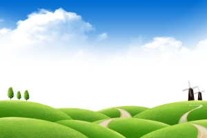 连绵起伏的绿色草地方案背景，蓝