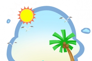夏日，海滩，椰子树，边框