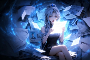 金克丝 蓝色眼睛 惊讶表情 报纸 光影 4k壁纸