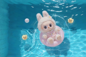 粉色拉布布Labubu 泳池 4K壁纸 3840x2160