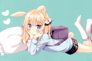 兔耳朵 可爱小女生 小熊 4k动漫壁纸