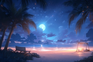 海边 夜景 星空 沙滩 4k风景壁纸 3840x2160