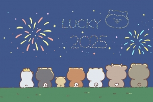 一起看烟花可爱卡通新年2880x1800高清壁纸免费下载