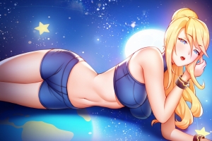 少女水汪汪的眼睛金色头发长发 星星 4k动漫壁纸