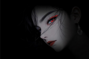 动漫暗黑美女 冷艳红眸背景 暗色 4K壁纸3840x2160