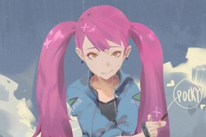 手绘满头红长发的女孩